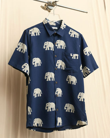 Navy Blue Bold Elephant Print Shirt for Men