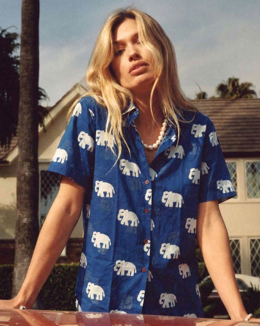 Classic Bold Elephant Print Half Sleeve Shirt for Women