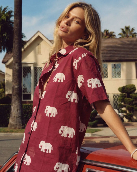 Classic Bold Elephant Print Half Sleeve Shirt for Women