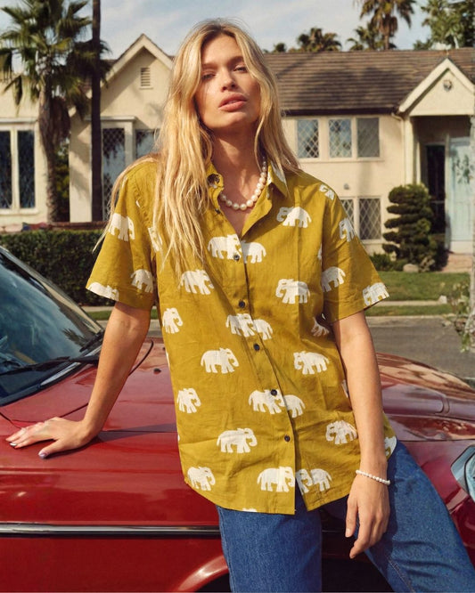 Classic Bold Elephant Print Half Sleeve Shirt for Women