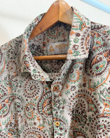 Kalamkari Katha Print Half Sleeve Cotton Shirt
