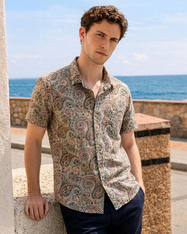 Kalamkari Katha Print Half Sleeve Cotton Shirt