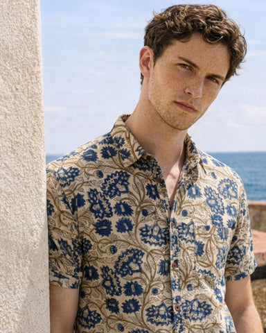 Katha Hand Block Print Half Sleeve Vintage Shirt