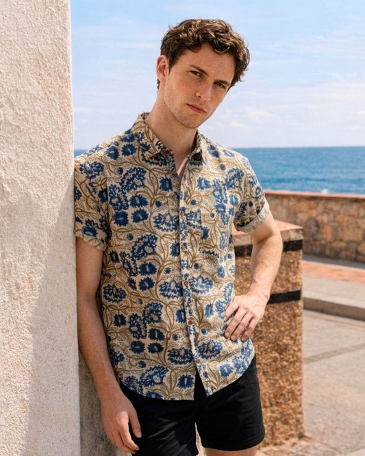 Katha Hand Block Print Half Sleeve Vintage Shirt