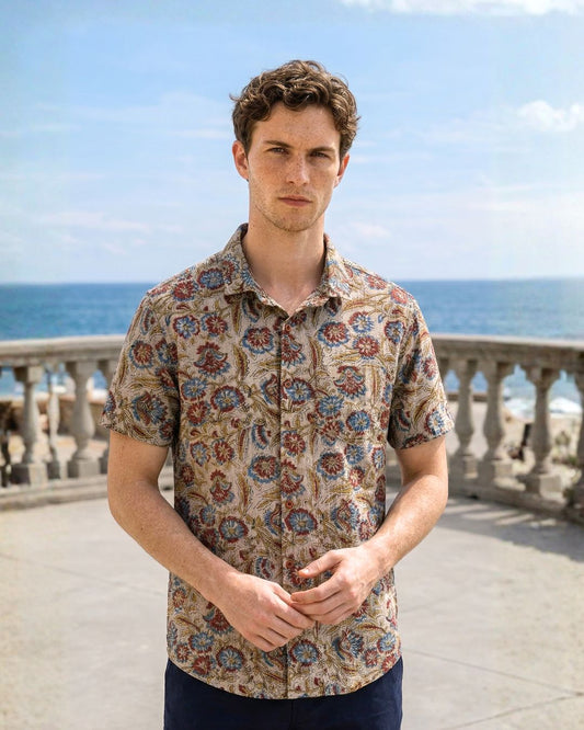 Katha Hand Block Print Half Sleeve Shirt For Men