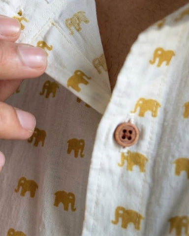 Cotton Half Sleeve Yellow Elephant Print Shirt for Men