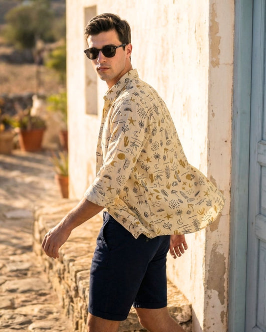 Beige Sun and Sand Cotton Full Sleeve Men's Shirt