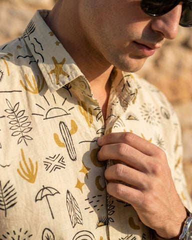 Beige Sun and Sand Cotton Full Sleeve Men's Shirt