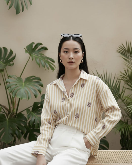 Women Conversational Striped Cotton Causal Shirt
