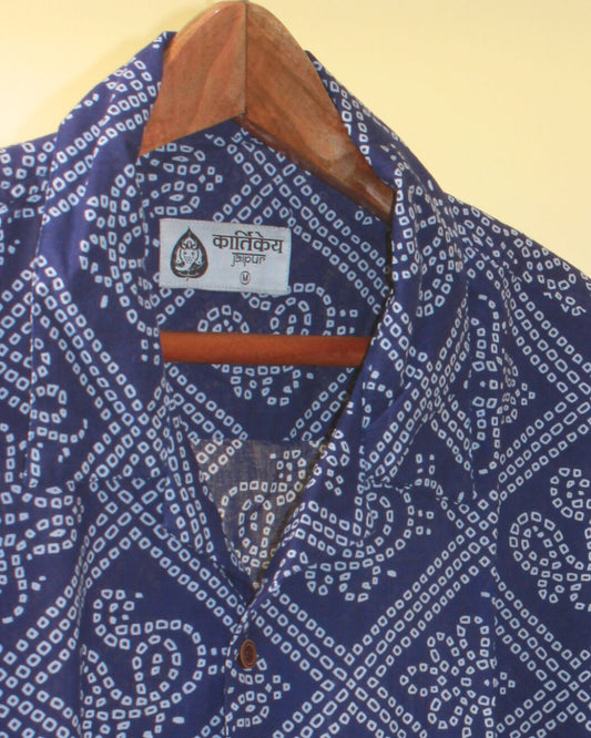 Blue Printed Camp Collar Bandhej Shirt