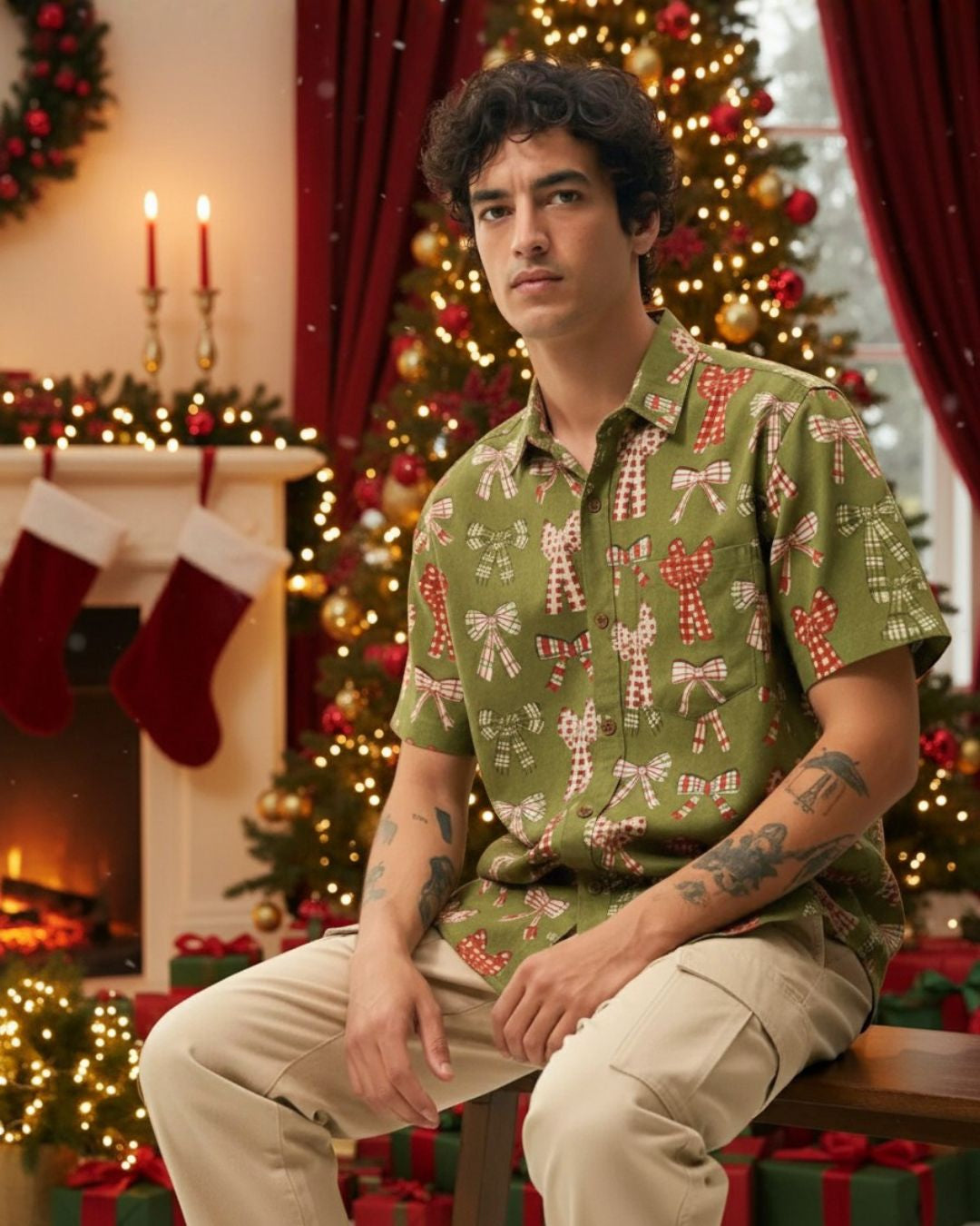 Holiday Christmas Shirt for men - Olive