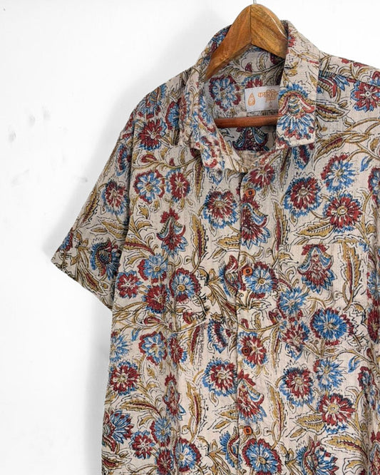 Katha Hand Block Print Half Sleeve Shirt For Men