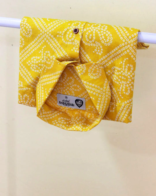 Cotton Half Sleeve Bandhej Haldi Print Shirt for Men