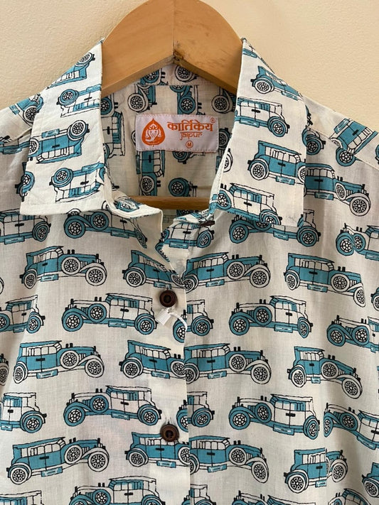 Loose Fit Oversized Vintage Car Print Shirt for Women