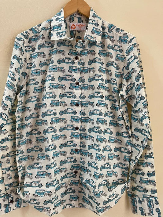 Loose Fit Oversized Vintage Car Print Shirt for Women