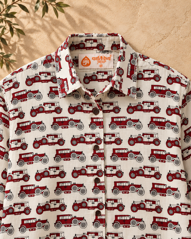 Loose Fit Oversized Vintage Car Print Shirt for Women