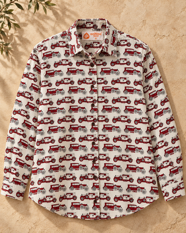 Loose Fit Oversized Vintage Car Print Shirt for Women