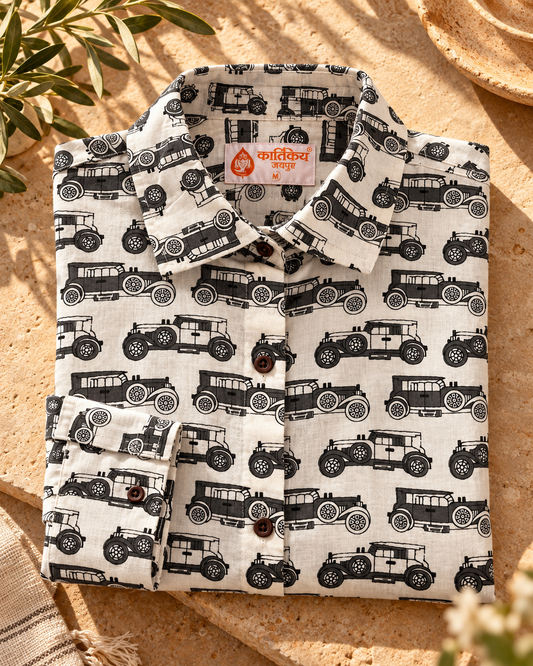 Loose Fit Oversized Vintage Car Print Shirt for Women