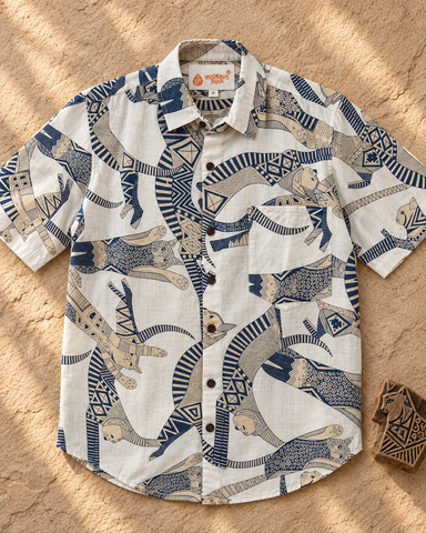 Sphynx Cat Print Cotton Classic Half Shirt for Men - White