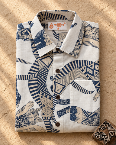 Sphynx Cat Print Cotton Classic Half Shirt for Men - White
