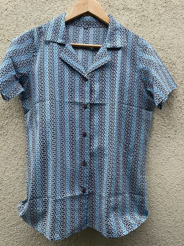 Indigo Print Half Sleeve Cotton Shirt for Women