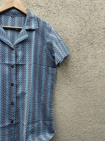 Indigo Print Half Sleeve Cotton Shirt for Women