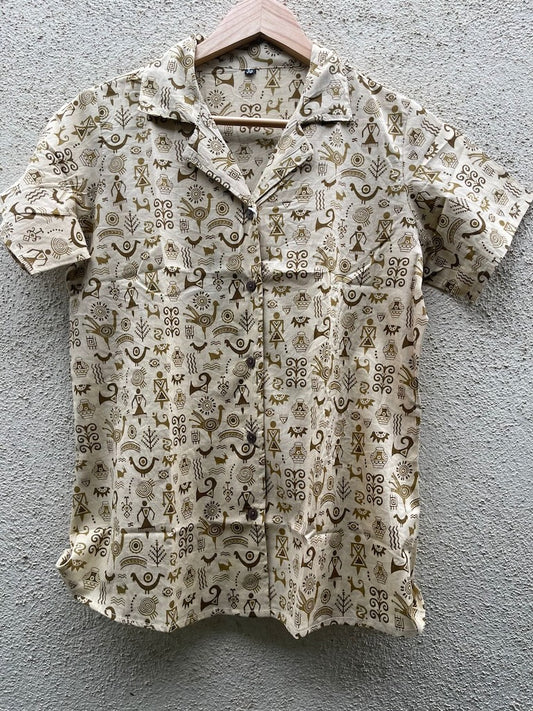 Tribal Print Half Sleeve Cotton Shirt for Women