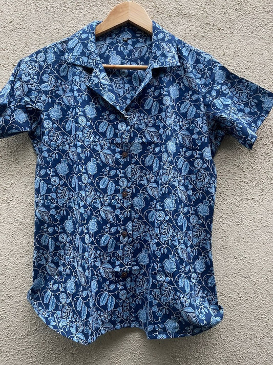 Indigo Print Half Sleeve Cotton Shirt for Women