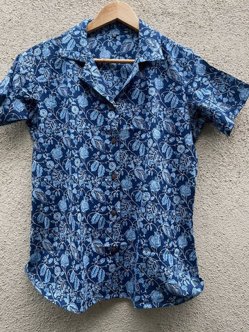 Indigo Print Half Sleeve Cotton Shirt for Women