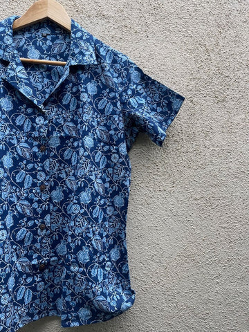 Indigo Print Half Sleeve Cotton Shirt for Women