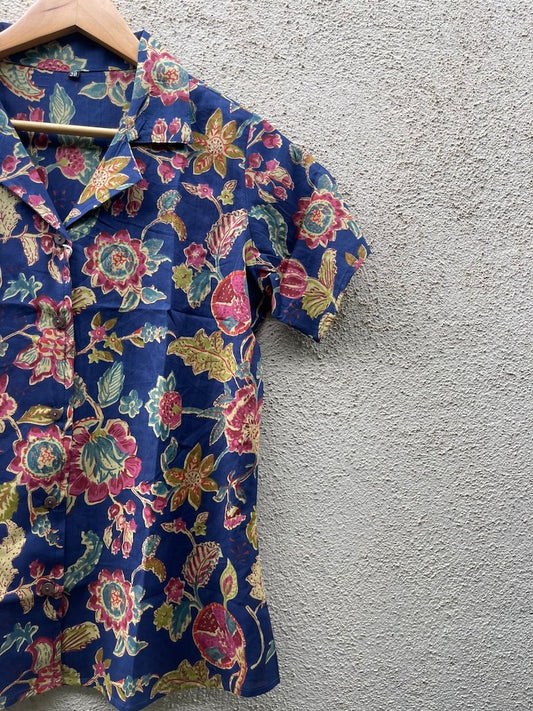 Floral Print Half Sleeve Cotton Shirt for Women
