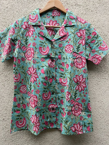 Floral Print Half Sleeve Cotton Shirt for Women