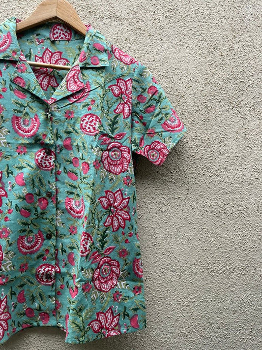 Floral Print Half Sleeve Cotton Shirt for Women