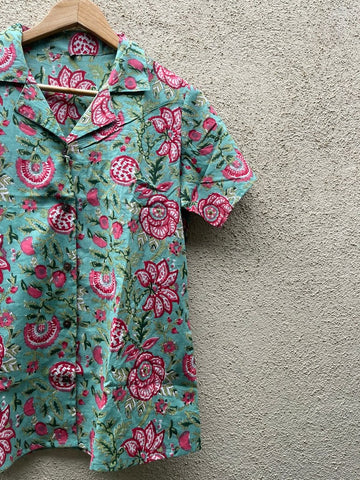 Floral Print Half Sleeve Cotton Shirt for Women