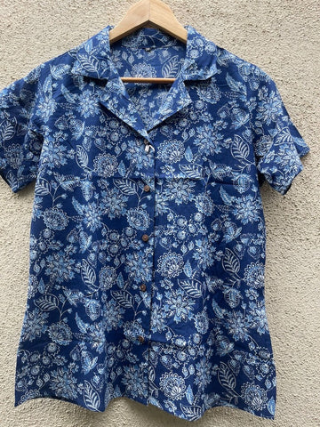 Indigo Print Half Sleeve Cotton Shirt for Women