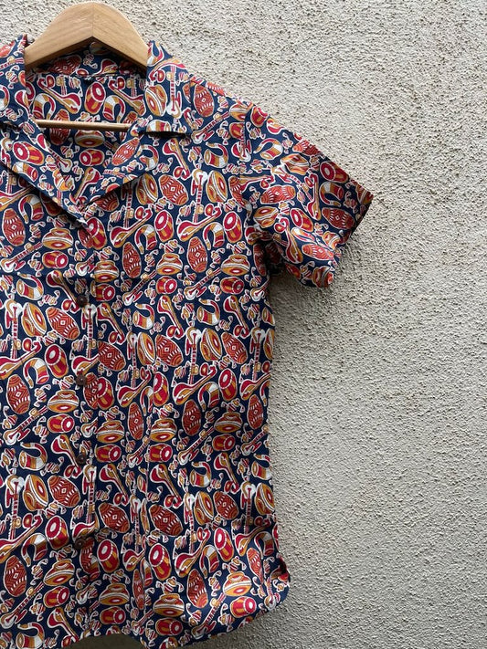 Quirky Print Half Sleeve Cotton Shirt for Women