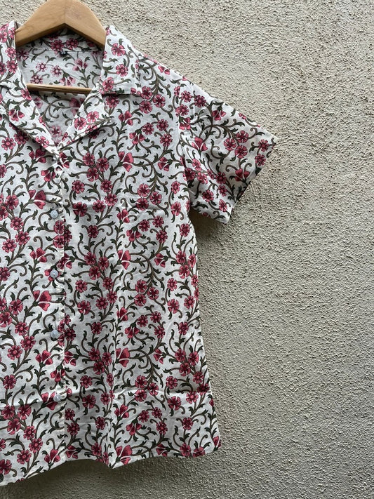 Sanganeri Print Half Sleeve Shirt for Women