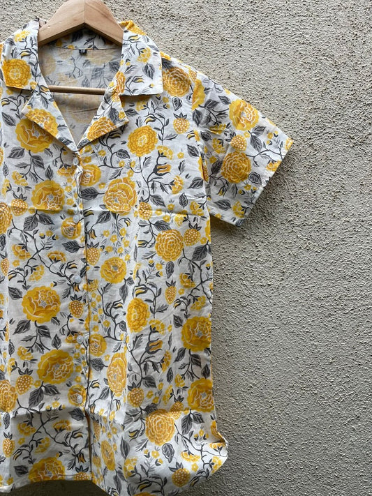 Floral Print Half Sleeve Cotton Shirt for Women