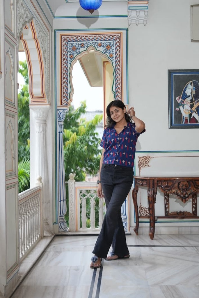 Bagru Block Printed Cotton Short- Shirt Pattern Tops