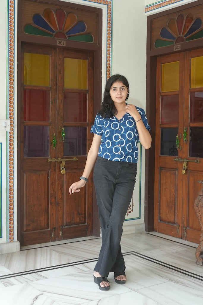 Bagru Block Printed Cotton Short- Shirt Pattern Tops