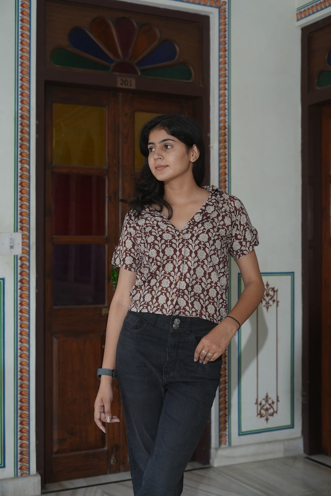 Bagru Block Printed Cotton Short- Shirt Pattern Tops