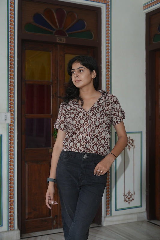 Bagru Block Printed Cotton Short- Shirt Pattern Tops