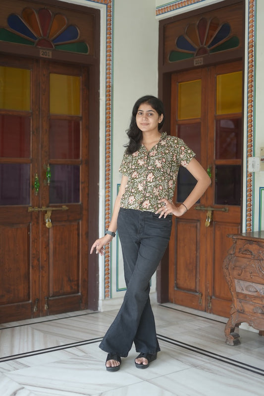 Bagru Block Printed Cotton Short- Shirt Pattern Tops