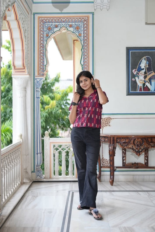 Bagru Block Printed Cotton Short- Shirt Pattern Tops