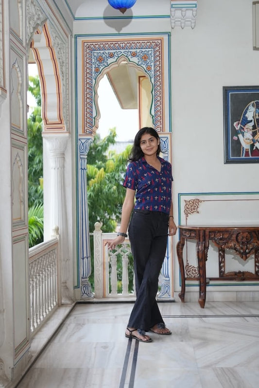 Bagru Block Printed Cotton Short- Shirt Pattern Tops