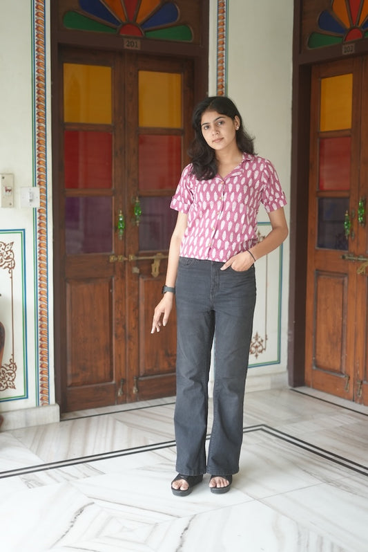 Bagru Block Printed Cotton Short- Shirt Pattern Tops