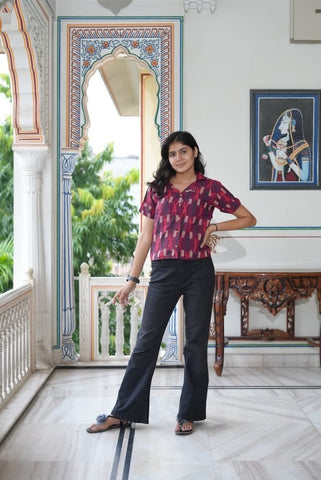 Bagru Block Printed Cotton Short- Shirt Pattern Tops