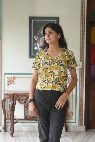 Bagru Block Printed Cotton Short- Shirt Pattern Tops