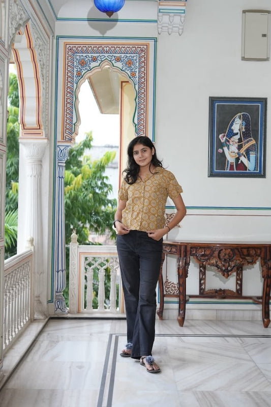 Bagru Block Printed Cotton Short- Shirt Pattern Tops
