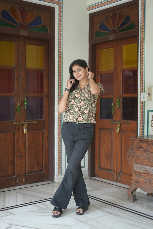 Bagru Block Printed Cotton Short- Shirt Pattern Tops